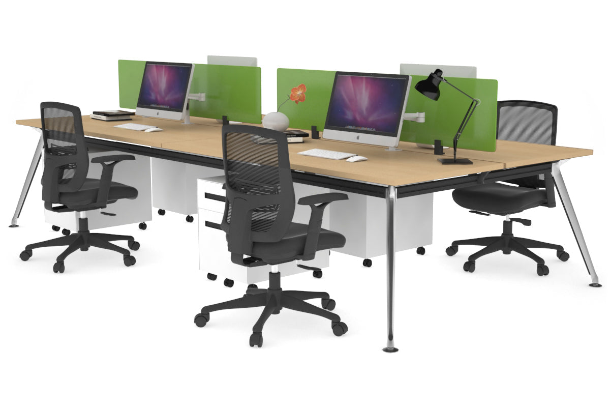 San Fran - 4 Person Office Workstation Desk Chrome Leg [1200L x 700W] Jasonl maple green perspex (400H x 800W) 