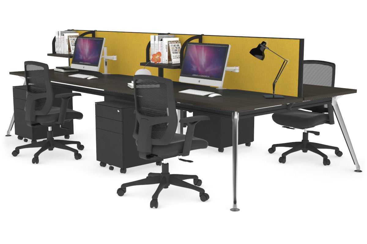 San Fran - 4 Person Office Workstation Desk Chrome Leg [1200L x 700W] Jasonl dark oak mustard yellow (500H x 1200W) 