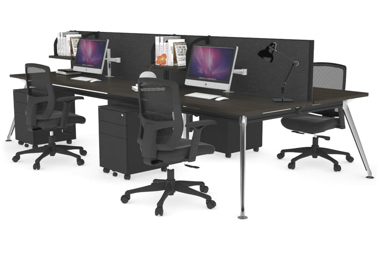 San Fran - 4 Person Office Workstation Desk Chrome Leg [1200L x 700W] Jasonl dark oak moody charcoal (500H x 1200W) 
