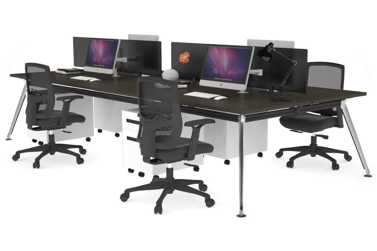 San Fran - 4 Person Office Workstation Desk Chrome Leg [1200L x 700W] Jasonl dark oak black perspex (400H x 800W) 