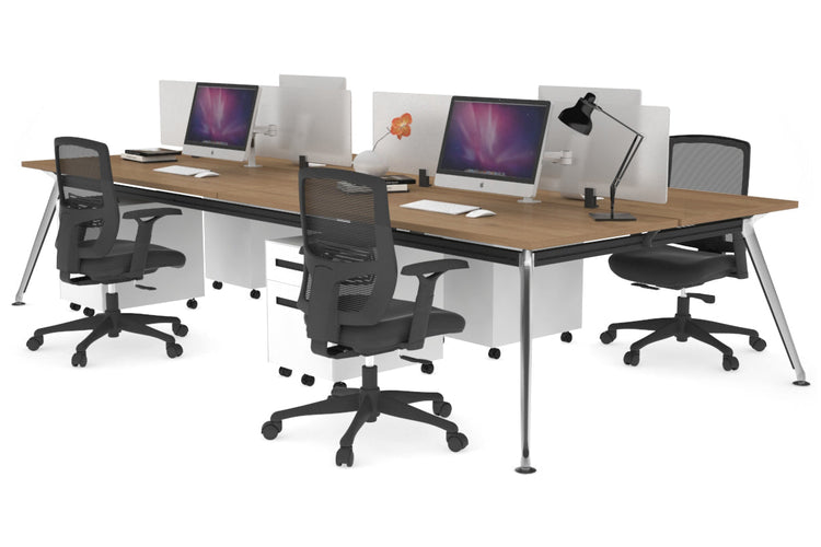 San Fran - 4 Person Office Workstation Desk Chrome Leg [1200L x 700W] Jasonl salvage oak white perspex (400H x 800W) 