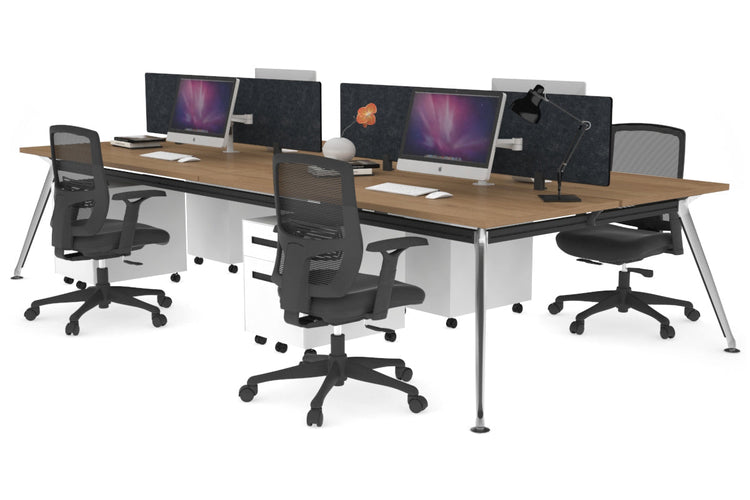 San Fran - 4 Person Office Workstation Desk Chrome Leg [1200L x 700W] Jasonl salvage oak echo grey (400H x 800W) 