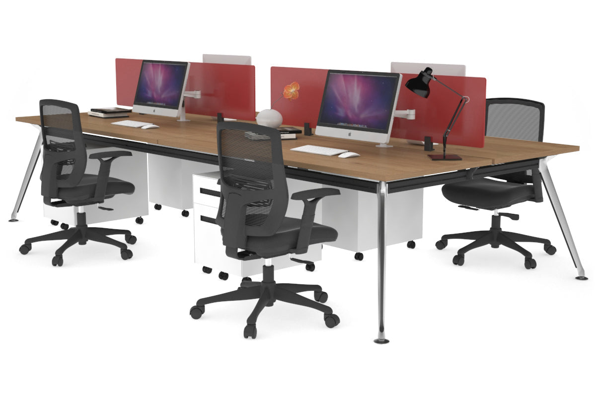 San Fran - 4 Person Office Workstation Desk Chrome Leg [1200L x 700W] Jasonl salvage oak red perspex (400H x 800W) 