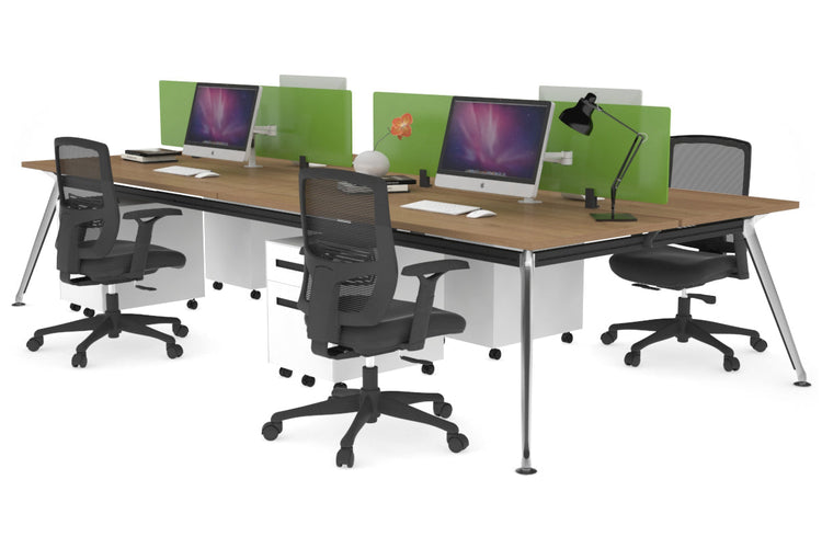 San Fran - 4 Person Office Workstation Desk Chrome Leg [1200L x 700W] Jasonl salvage oak green perspex (400H x 800W) 