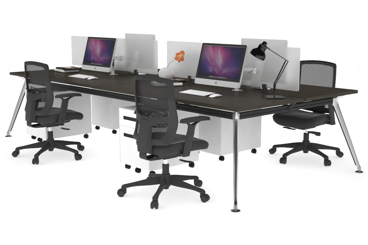 San Fran - 4 Person Office Workstation Desk Chrome Leg [1200L x 700W] Jasonl dark oak white perspex (400H x 800W) 
