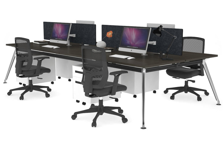 San Fran - 4 Person Office Workstation Desk Chrome Leg [1200L x 700W] Jasonl dark oak echo grey (400H x 800W) 