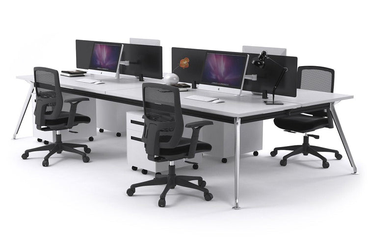 San Fran - 4 Person Office Workstation Desk Chrome Leg [1200L x 700W] Jasonl white black perspex (400H x 800W) 