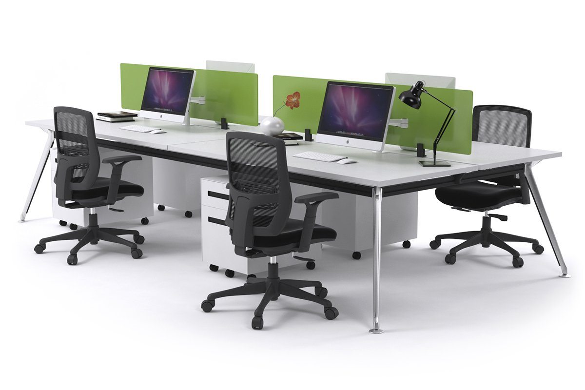 San Fran - 4 Person Office Workstation Desk Chrome Leg [1200L x 700W] Jasonl white green perspex (400H x 800W) 