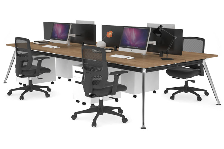 San Fran - 4 Person Office Workstation Desk Chrome Leg [1200L x 700W] Jasonl salvage oak black perspex (400H x 800W) 