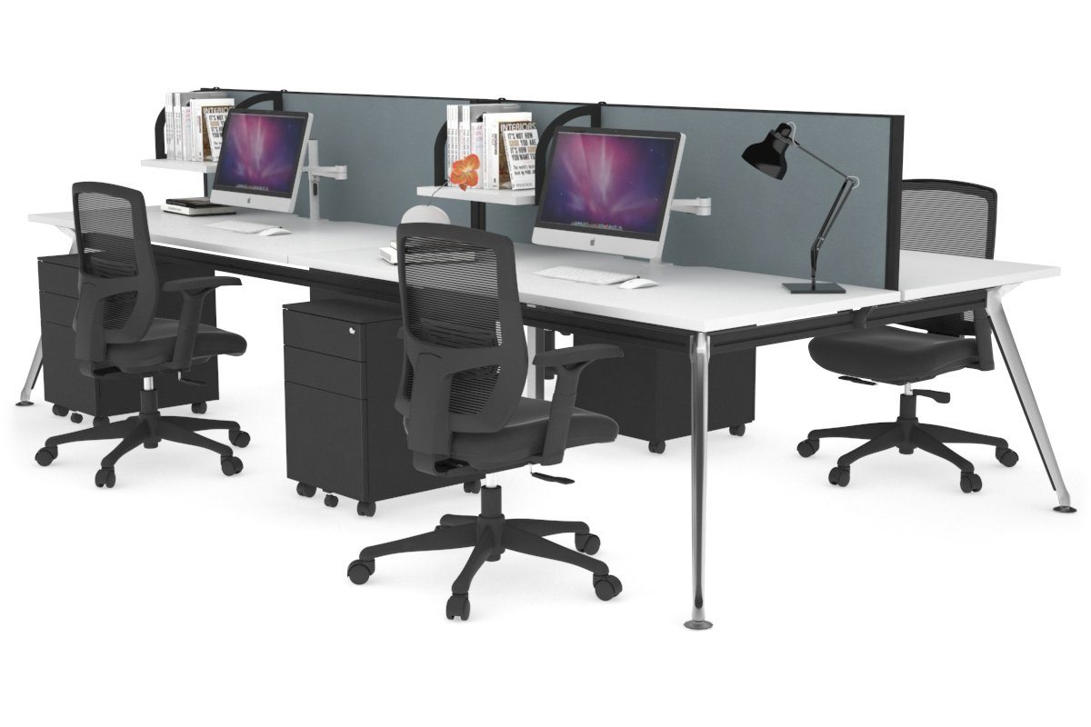 San Fran - 4 Person Office Workstation Desk Chrome Leg [1400L x 700W] Jasonl white cool grey (500H x 1400W) 
