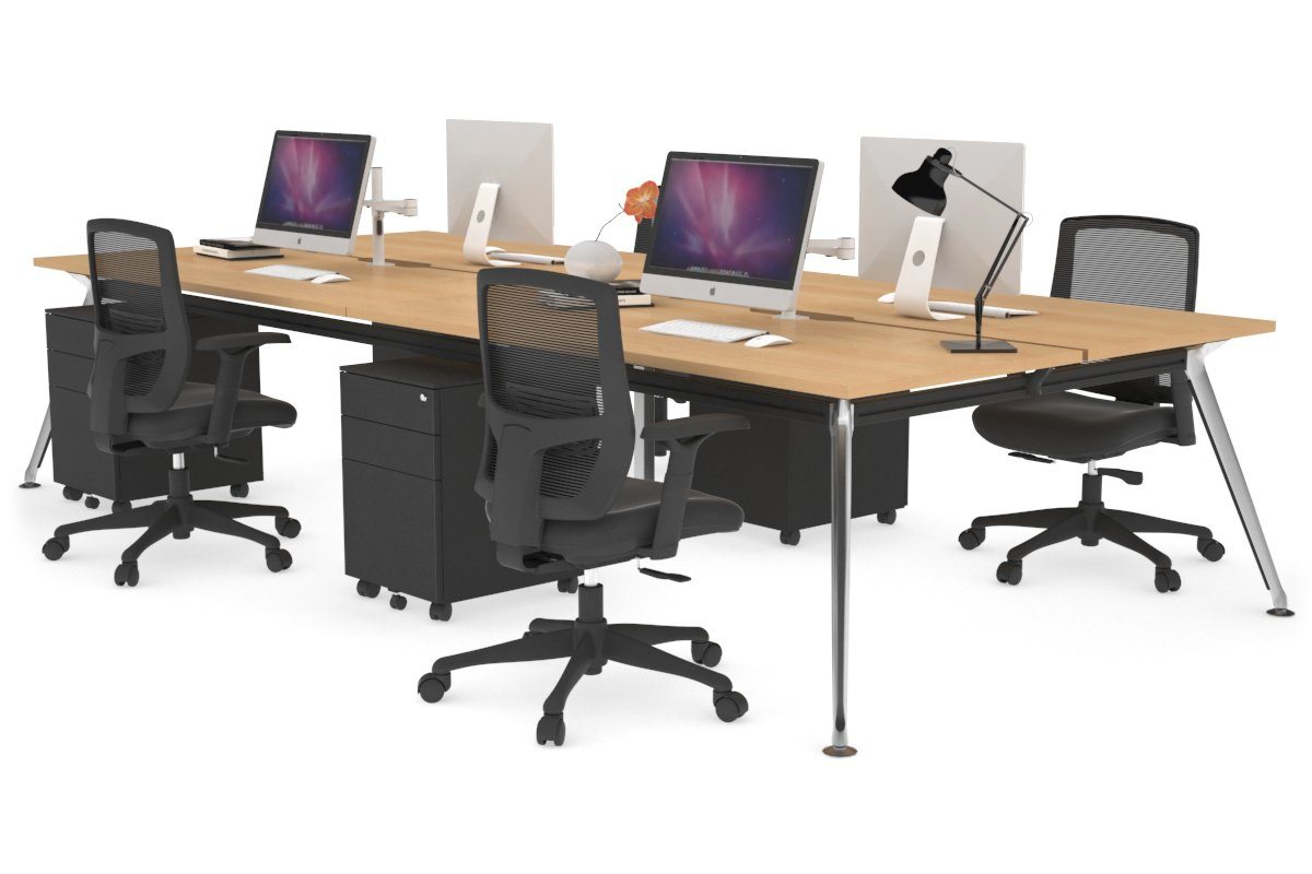 San Fran - 4 Person Office Workstation Desk Chrome Leg [1400L x 800W with Cable Scallop] Jasonl maple none 