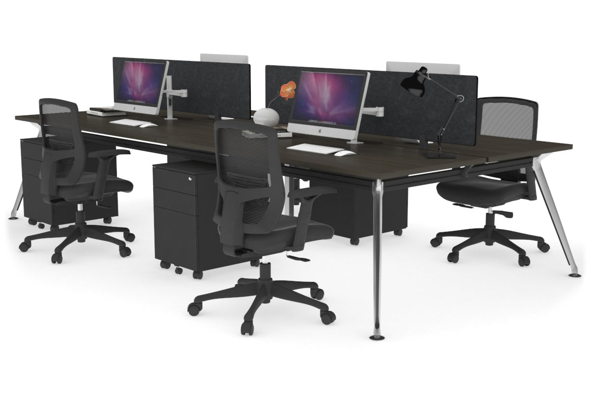 San Fran - 4 Person Office Workstation Desk Chrome Leg [1400L x 800W with Cable Scallop] Jasonl dark oak echo grey (400H x 800W) 