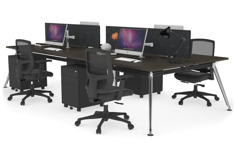 San Fran - 4 Person Office Workstation Desk Chrome Leg [1400L x 800W with Cable Scallop] Jasonl dark oak echo grey (400H x 800W) 