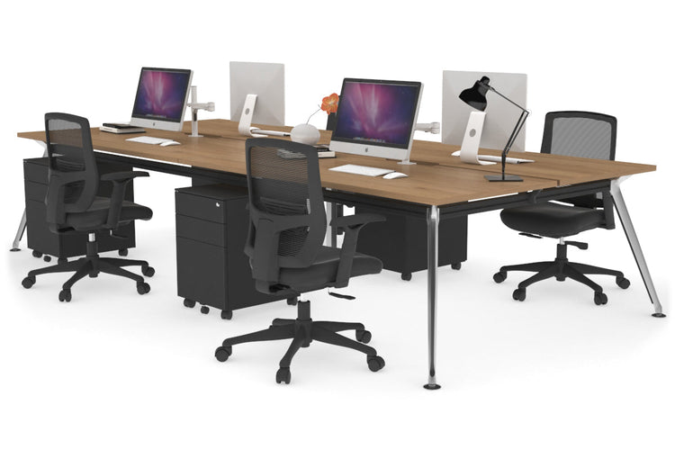 San Fran - 4 Person Office Workstation Desk Chrome Leg [1400L x 800W with Cable Scallop] Jasonl salvage oak none 
