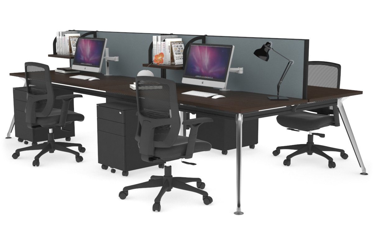 San Fran - 4 Person Office Workstation Desk Chrome Leg [1400L x 800W with Cable Scallop] Jasonl wenge cool grey (500H x 1400W) 