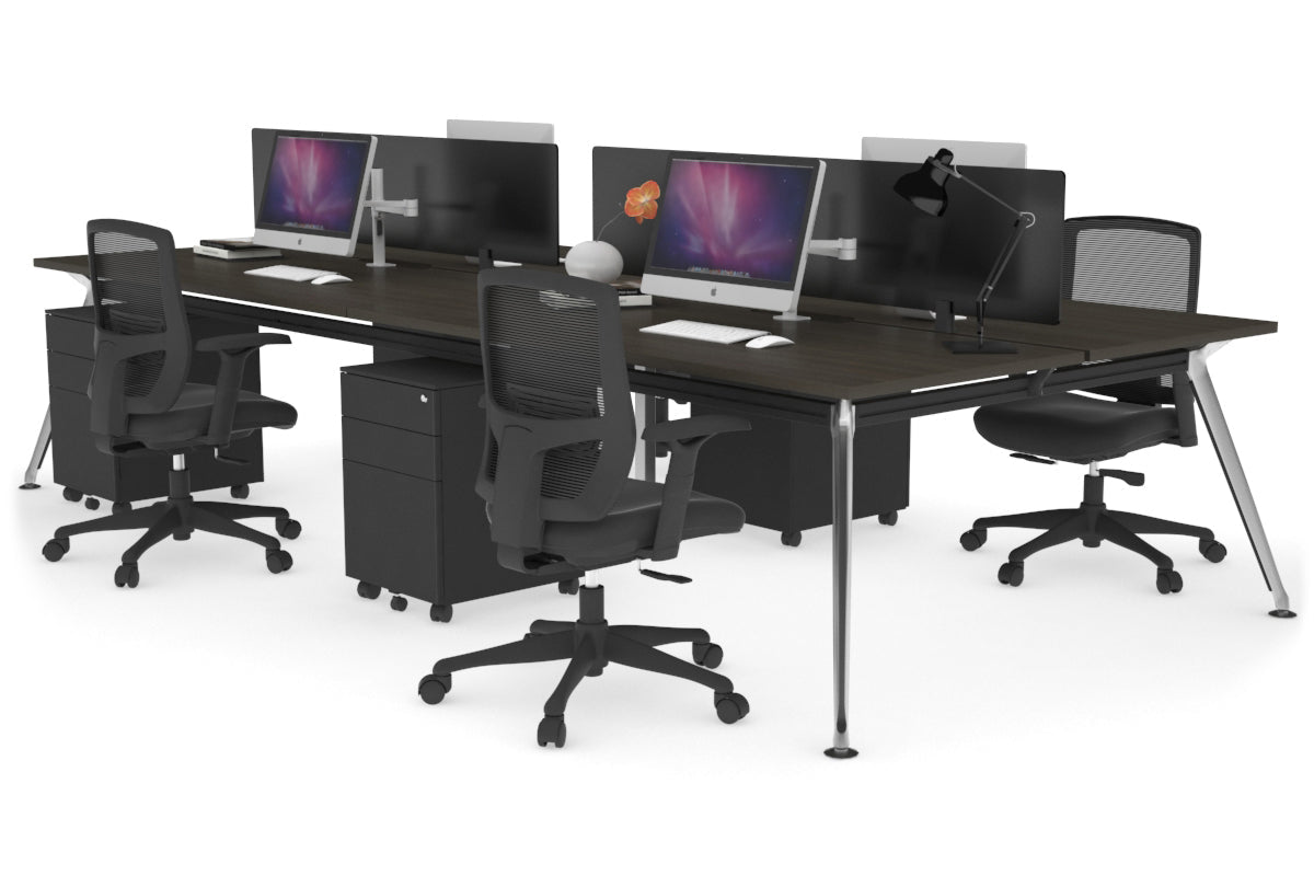 San Fran - 4 Person Office Workstation Desk Chrome Leg [1400L x 800W with Cable Scallop] Jasonl dark oak black perspex (400H x 800W) 