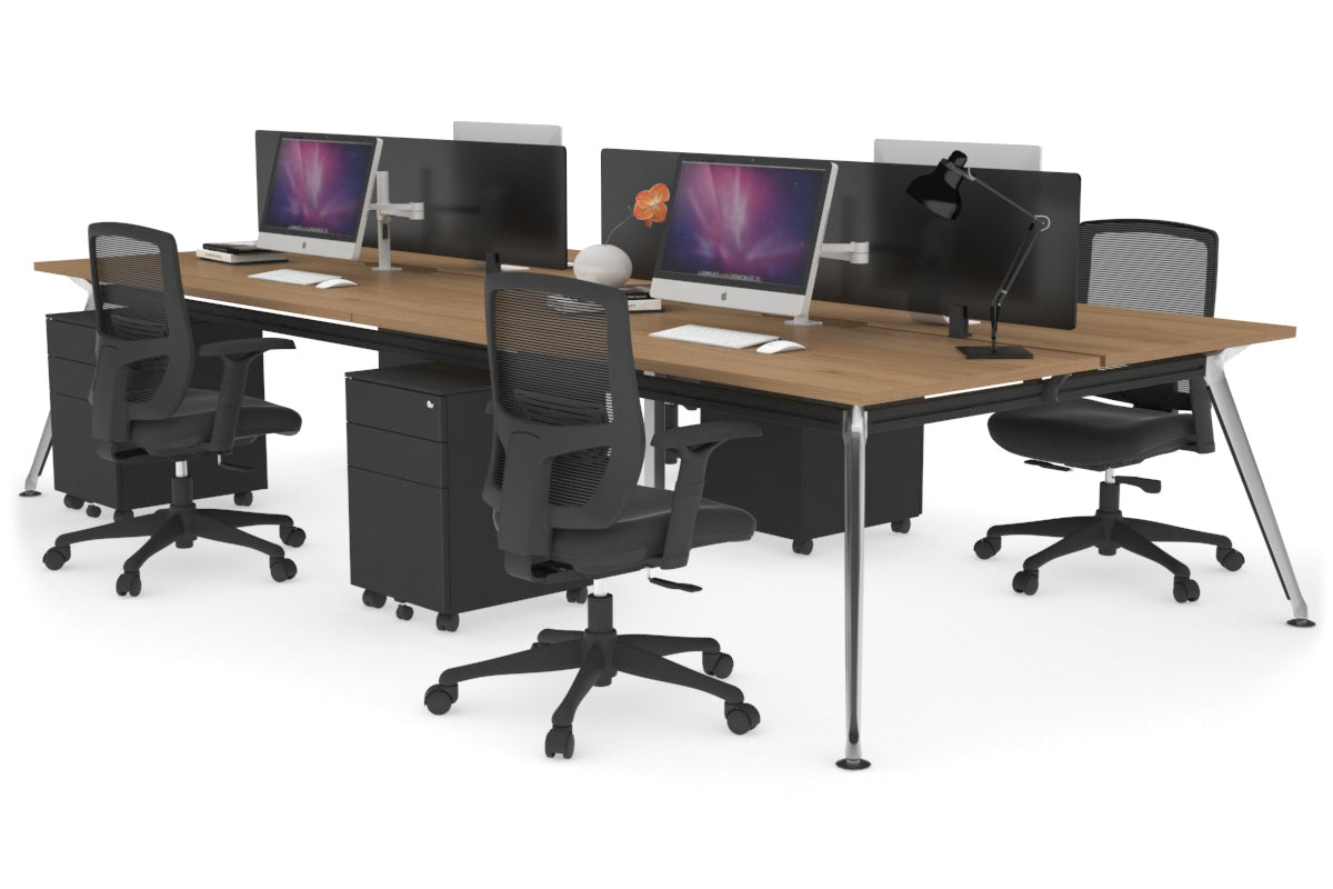 San Fran - 4 Person Office Workstation Desk Chrome Leg [1400L x 800W with Cable Scallop] Jasonl salvage oak black perspex (400H x 800W) 