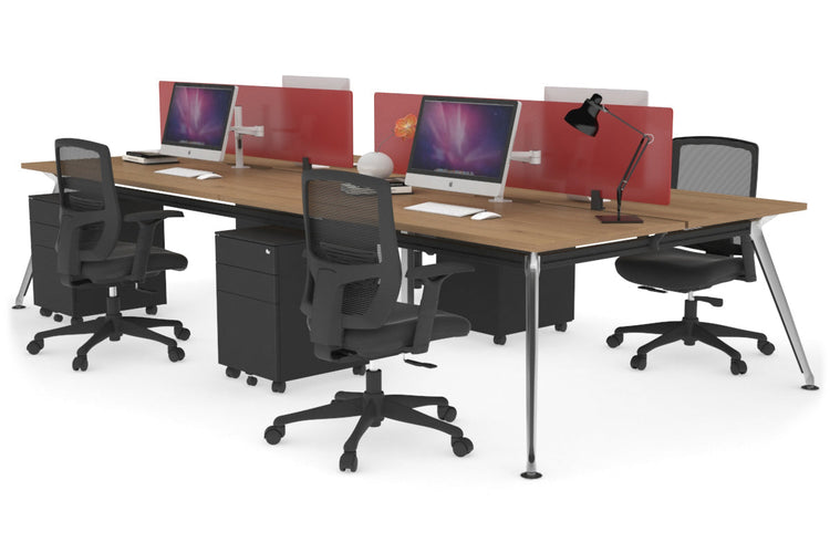 San Fran - 4 Person Office Workstation Desk Chrome Leg [1400L x 800W with Cable Scallop] Jasonl salvage oak red perspex (400H x 800W) 