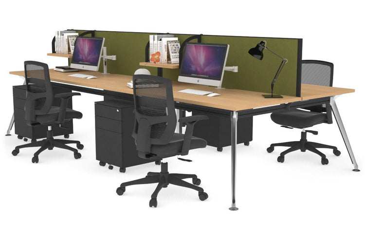 San Fran - 4 Person Office Workstation Desk Chrome Leg [1400L x 800W with Cable Scallop] Jasonl maple green moss (500H x 1400W) 