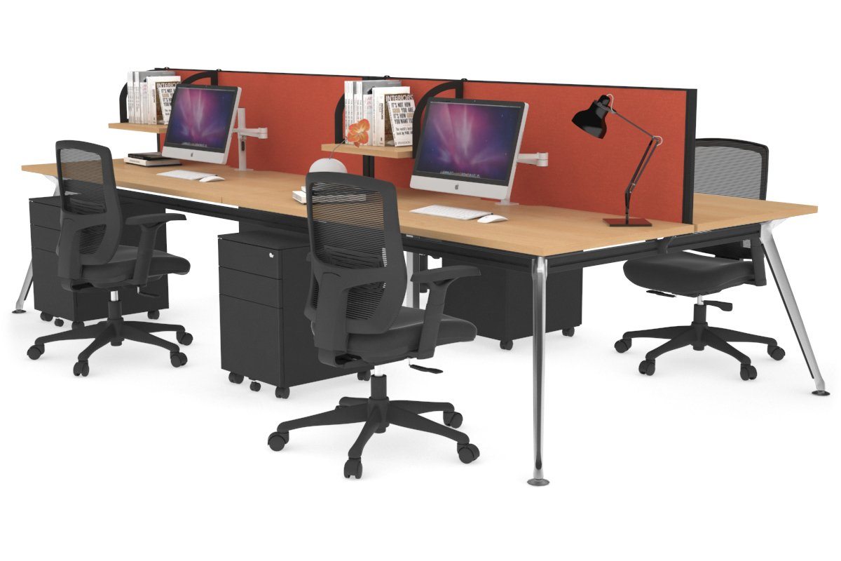 San Fran - 4 Person Office Workstation Desk Chrome Leg [1400L x 800W with Cable Scallop] Jasonl maple orange squash (500H x 1400W) 