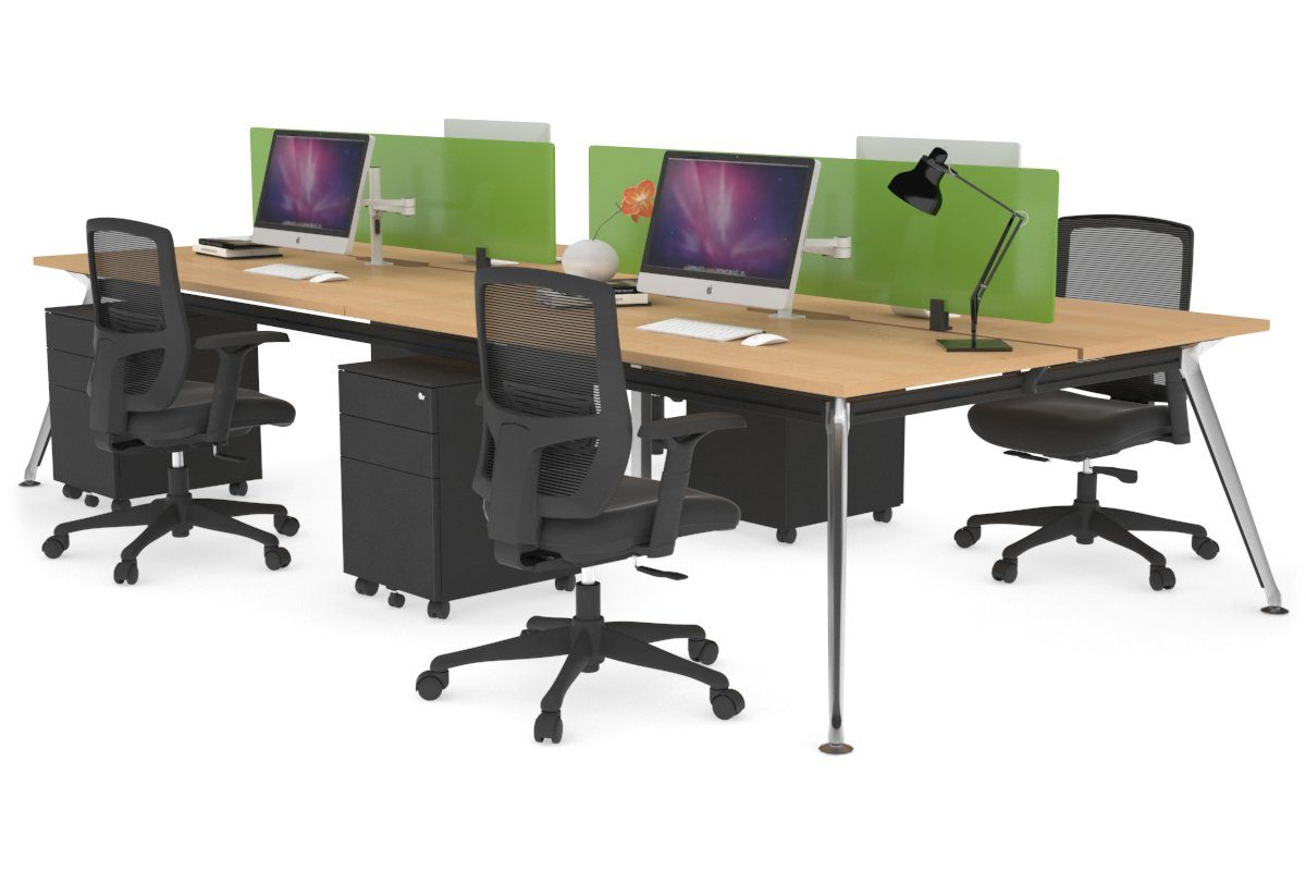 San Fran - 4 Person Office Workstation Desk Chrome Leg [1400L x 800W with Cable Scallop] Jasonl maple green perspex (400H x 800W) 