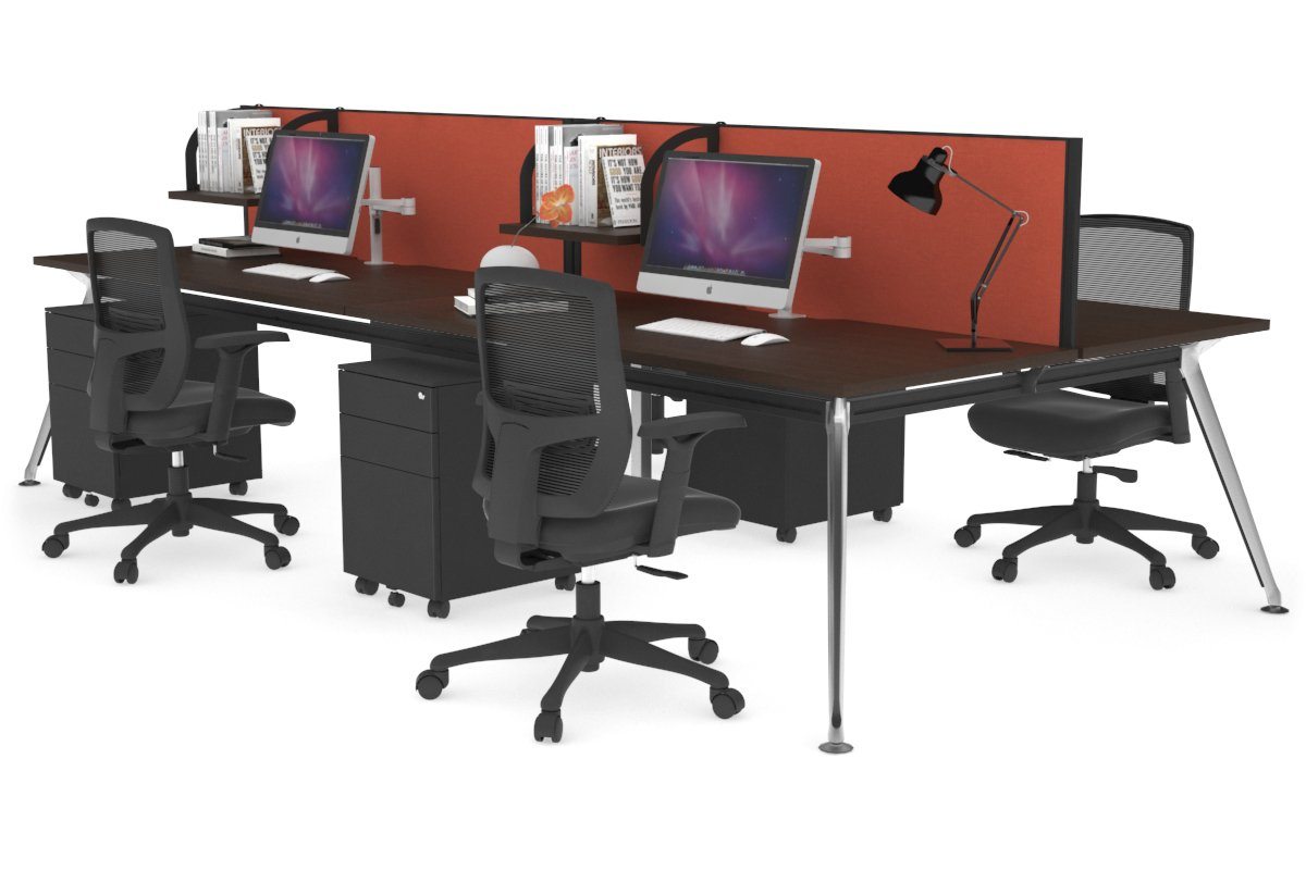 San Fran - 4 Person Office Workstation Desk Chrome Leg [1400L x 800W with Cable Scallop] Jasonl wenge orange squash (500H x 1400W) 