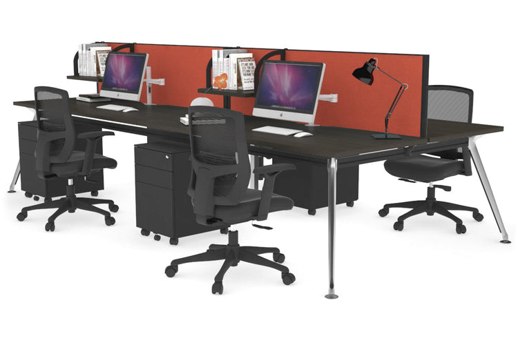 San Fran - 4 Person Office Workstation Desk Chrome Leg [1400L x 800W with Cable Scallop] Jasonl dark oak orange squash (500H x 1400W) 
