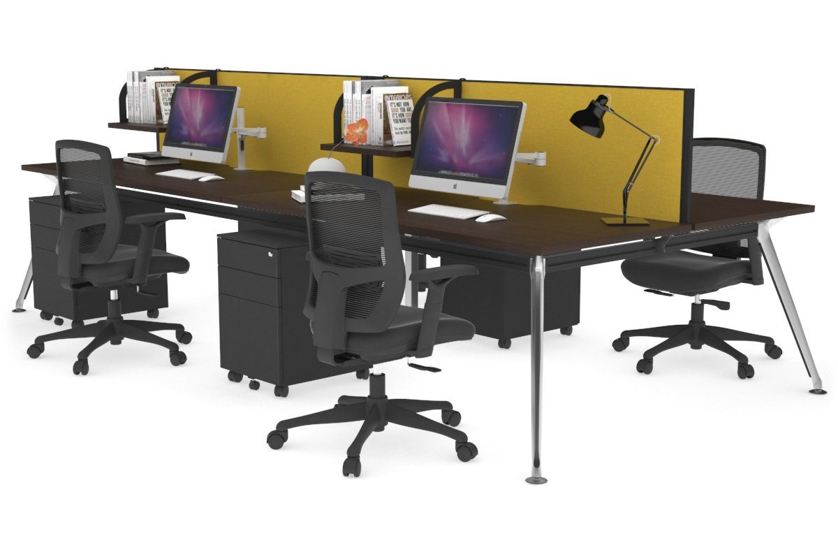 San Fran - 4 Person Office Workstation Desk Chrome Leg [1400L x 800W with Cable Scallop] Jasonl wenge mustard yellow (500H x 1400W) 