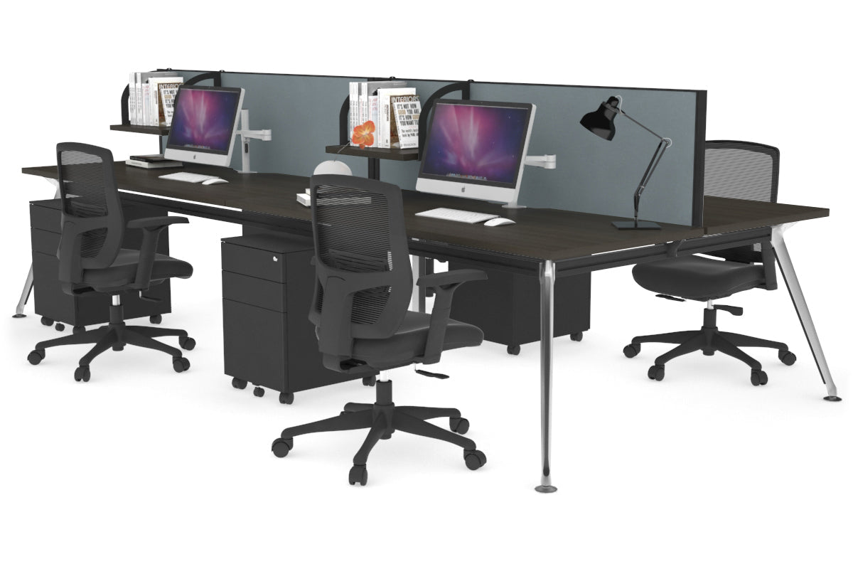 San Fran - 4 Person Office Workstation Desk Chrome Leg [1400L x 800W with Cable Scallop] Jasonl dark oak cool grey (500H x 1400W) 