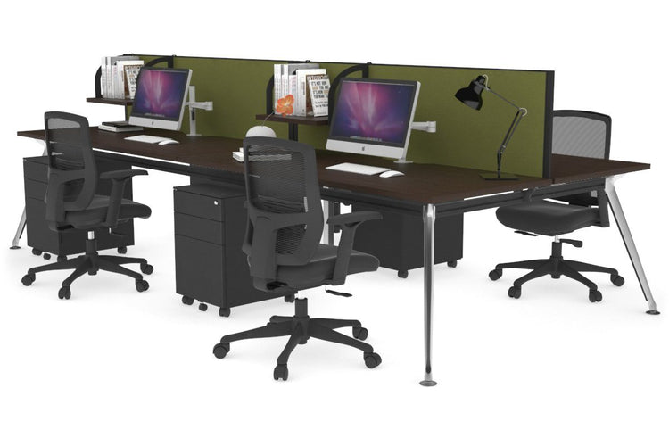 San Fran - 4 Person Office Workstation Desk Chrome Leg [1400L x 800W with Cable Scallop] Jasonl wenge green moss (500H x 1400W) 