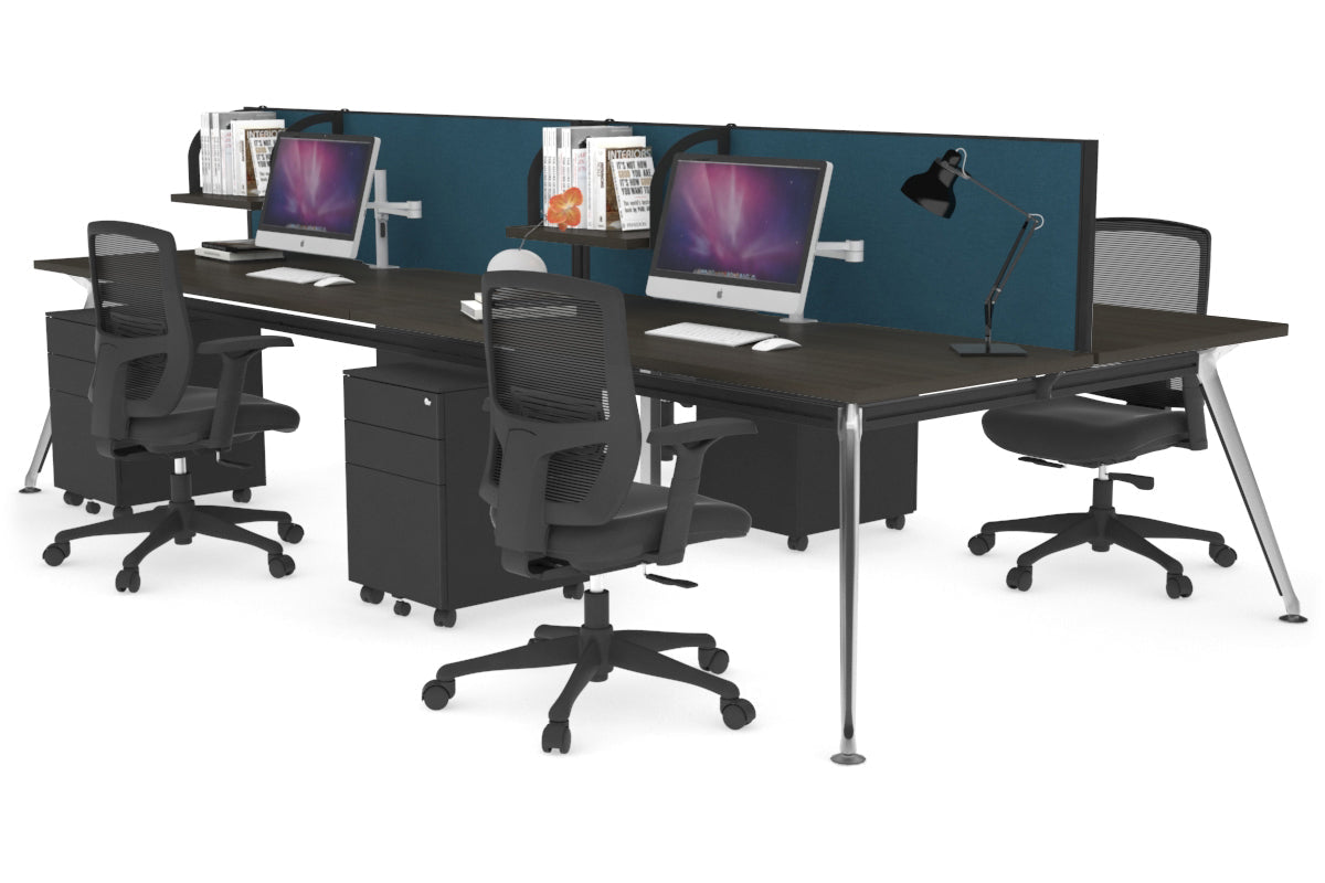San Fran - 4 Person Office Workstation Desk Chrome Leg [1400L x 800W with Cable Scallop] Jasonl dark oak deep blue (500H x 1400W) 