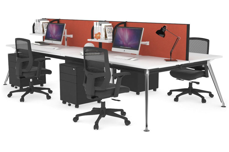 San Fran - 4 Person Office Workstation Desk Chrome Leg [1400L x 800W with Cable Scallop] Jasonl white orange squash (500H x 1400W) 