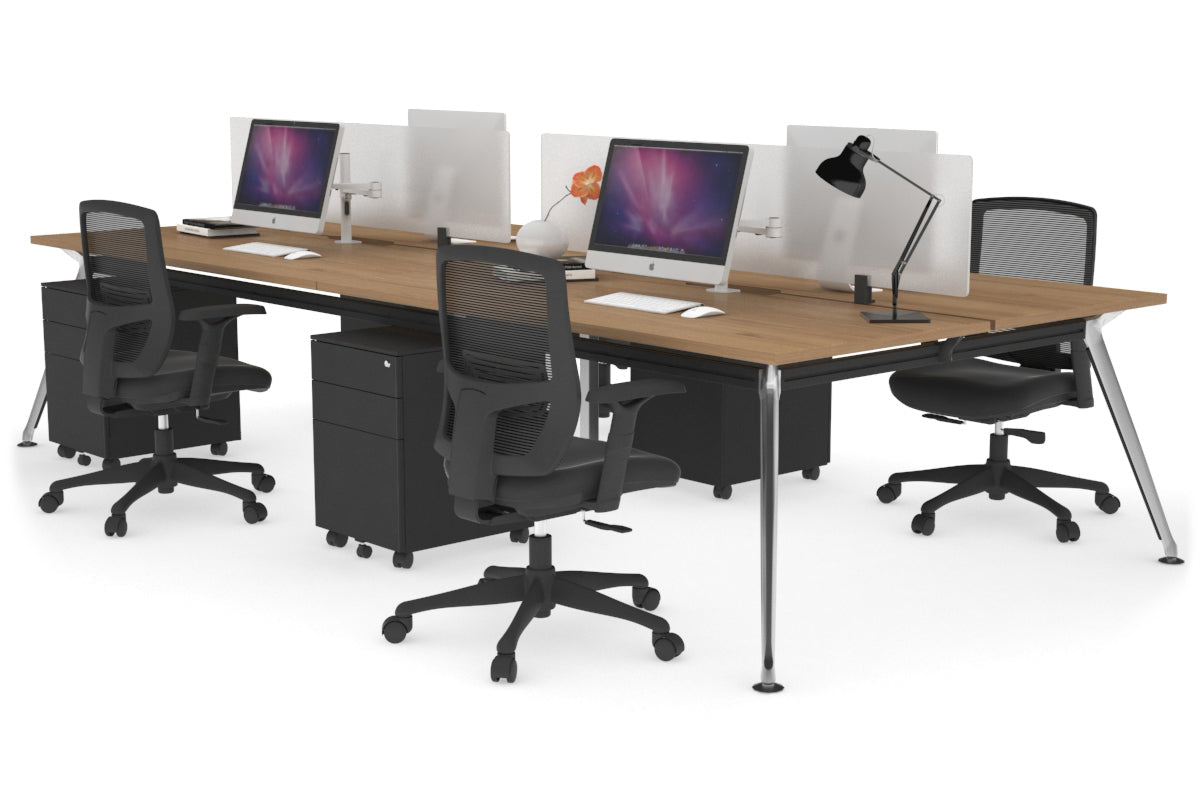 San Fran - 4 Person Office Workstation Desk Chrome Leg [1400L x 800W with Cable Scallop] Jasonl salvage oak white perspex (400H x 800W) 