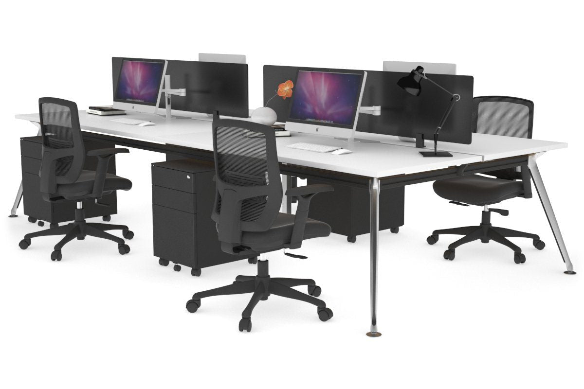 San Fran - 4 Person Office Workstation Desk Chrome Leg [1400L x 800W with Cable Scallop] Jasonl white black perspex (400H x 800W) 