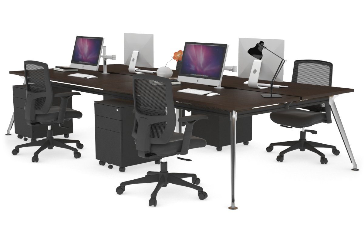 San Fran - 4 Person Office Workstation Desk Chrome Leg [1400L x 800W with Cable Scallop] Jasonl wenge none 