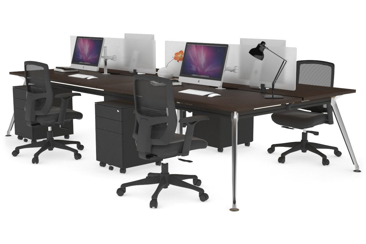 San Fran - 4 Person Office Workstation Desk Chrome Leg [1400L x 800W with Cable Scallop] Jasonl wenge white perspex (400H x 800W) 
