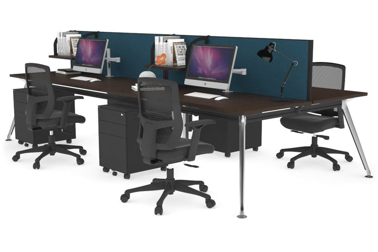 San Fran - 4 Person Office Workstation Desk Chrome Leg [1400L x 800W with Cable Scallop] Jasonl wenge deep blue (500H x 1400W) 