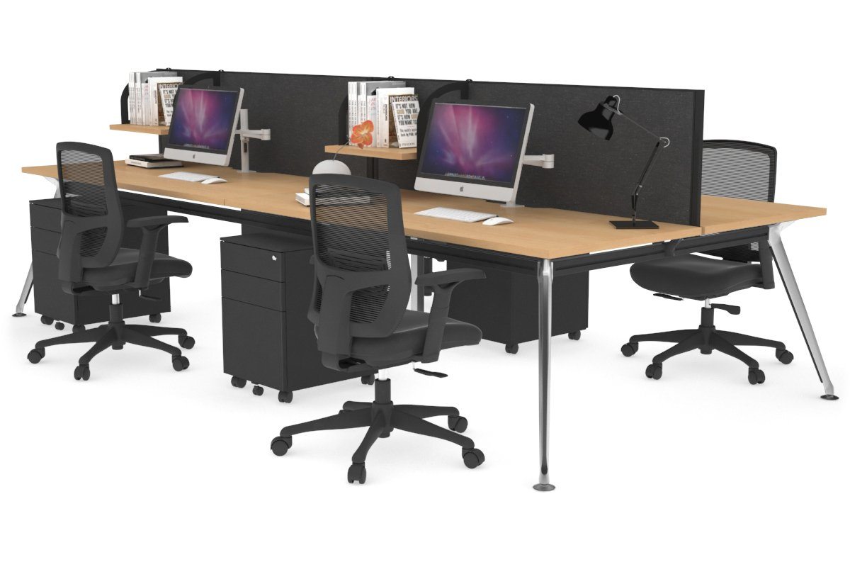 San Fran - 4 Person Office Workstation Desk Chrome Leg [1400L x 800W with Cable Scallop] Jasonl maple moody charcoal (500H x 1400W) 