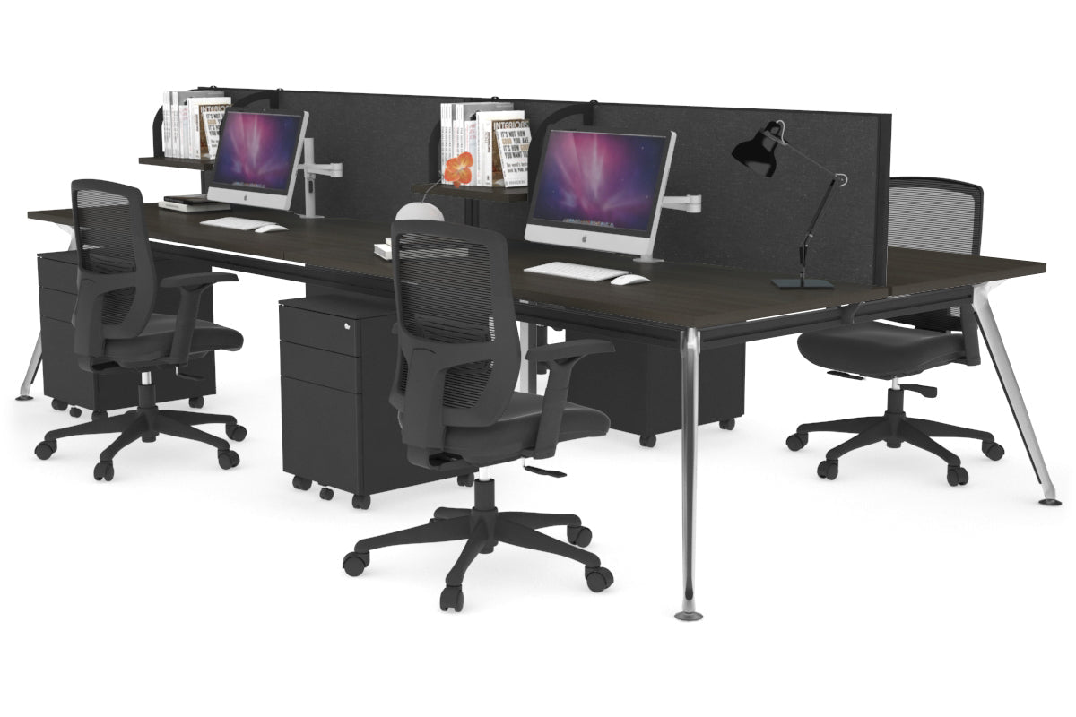 San Fran - 4 Person Office Workstation Desk Chrome Leg [1400L x 800W with Cable Scallop] Jasonl dark oak moody charcoal (500H x 1400W) 