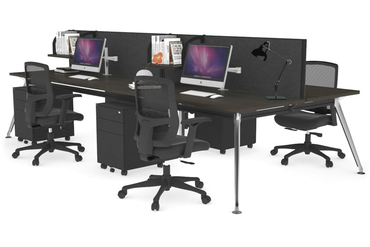 San Fran - 4 Person Office Workstation Desk Chrome Leg [1400L x 800W with Cable Scallop] Jasonl dark oak moody charcoal (500H x 1400W) 