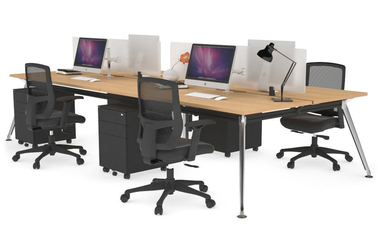 San Fran - 4 Person Office Workstation Desk Chrome Leg [1400L x 800W with Cable Scallop] Jasonl maple white perspex (400H x 800W) 