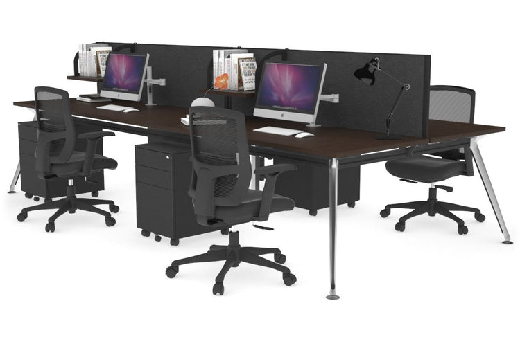 San Fran - 4 Person Office Workstation Desk Chrome Leg [1400L x 800W with Cable Scallop] Jasonl wenge moody charcoal (500H x 1400W) 