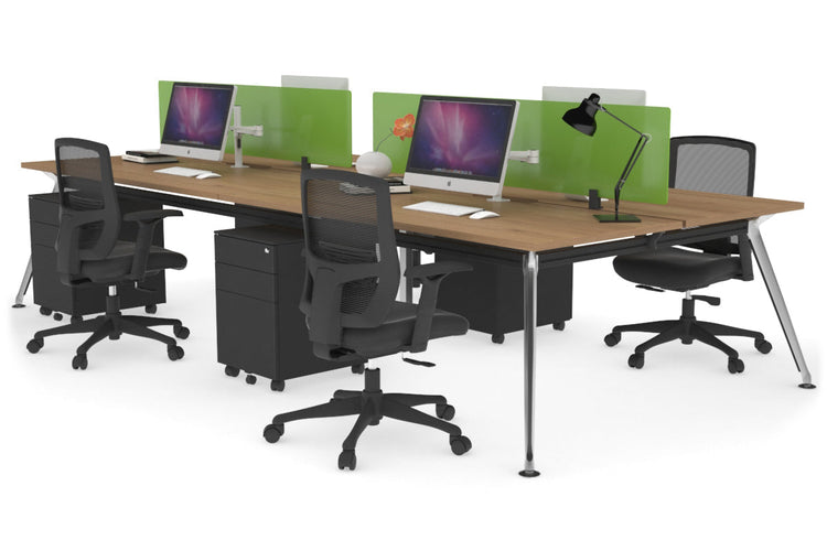 San Fran - 4 Person Office Workstation Desk Chrome Leg [1400L x 800W with Cable Scallop] Jasonl salvage oak green perspex (400H x 800W) 