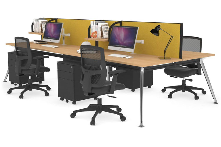 San Fran - 4 Person Office Workstation Desk Chrome Leg [1400L x 800W with Cable Scallop] Jasonl maple mustard yellow (500H x 1400W) 