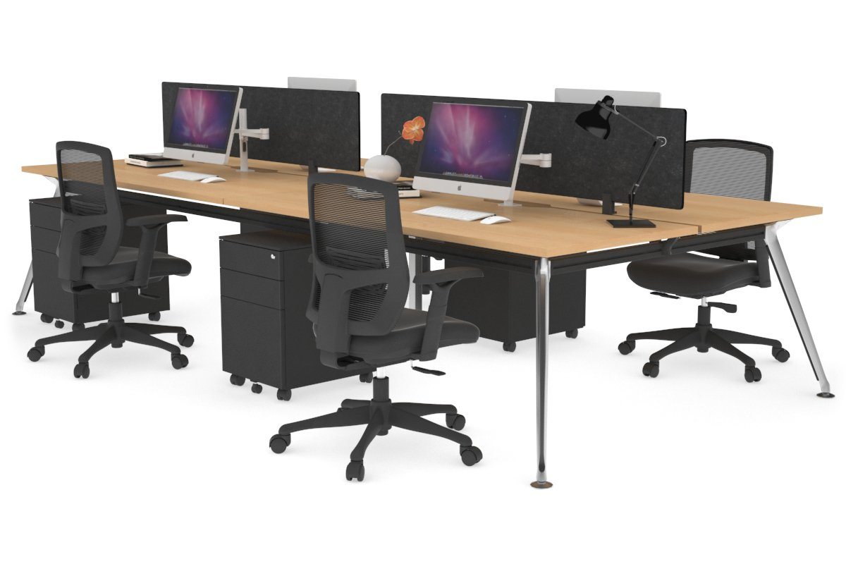 San Fran - 4 Person Office Workstation Desk Chrome Leg [1400L x 800W with Cable Scallop] Jasonl maple echo grey (400H x 800W) 