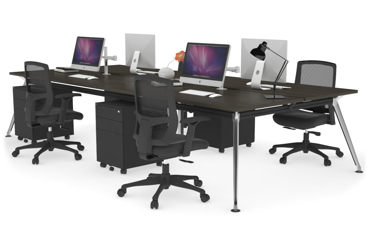 San Fran - 4 Person Office Workstation Desk Chrome Leg [1400L x 800W with Cable Scallop] Jasonl dark oak none 