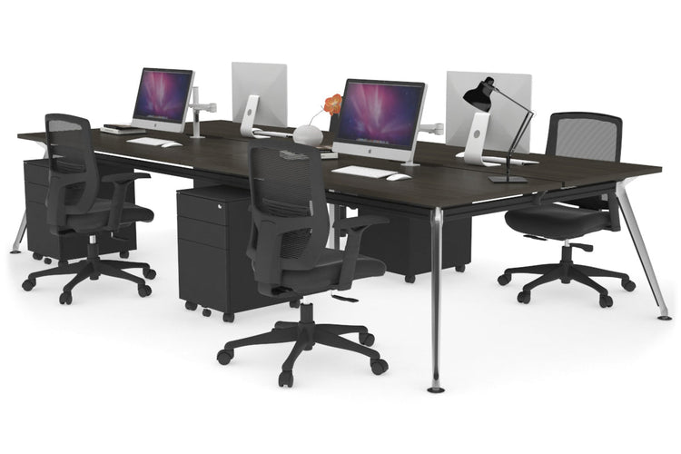 San Fran - 4 Person Office Workstation Desk Chrome Leg [1400L x 800W with Cable Scallop] Jasonl dark oak none 