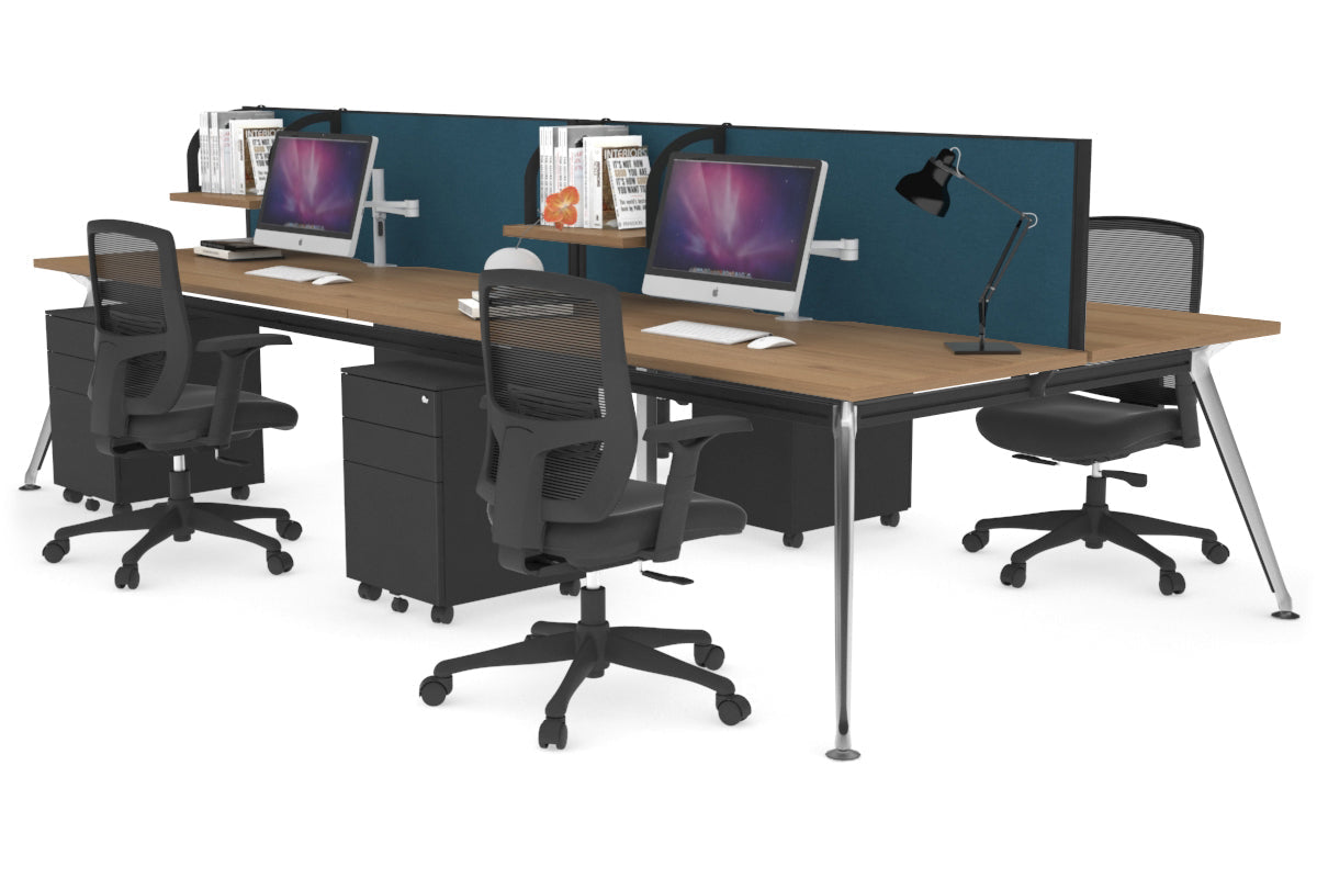 San Fran - 4 Person Office Workstation Desk Chrome Leg [1400L x 800W with Cable Scallop] Jasonl salvage oak deep blue (500H x 1400W) 