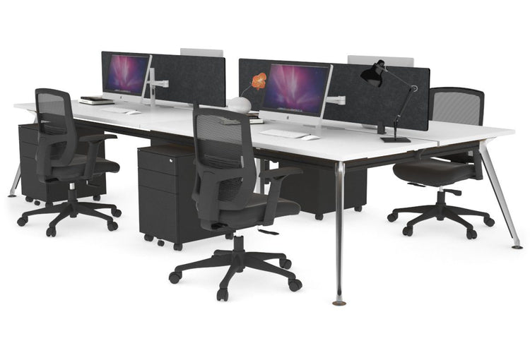 San Fran - 4 Person Office Workstation Desk Chrome Leg [1400L x 800W with Cable Scallop] Jasonl white echo grey (400H x 800W) 