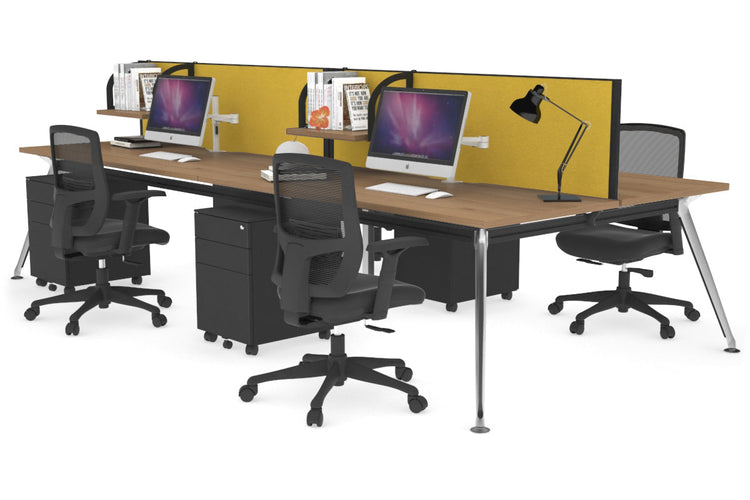 San Fran - 4 Person Office Workstation Desk Chrome Leg [1400L x 800W with Cable Scallop] Jasonl salvage oak mustard yellow (500H x 1400W) 